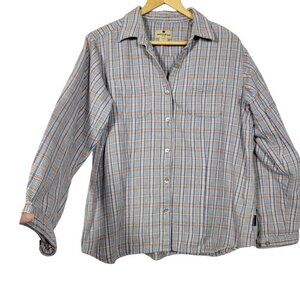 WOOLRICH Women's Light Blue Plaid Striped 100% Cotton Button Down Flannel Size L